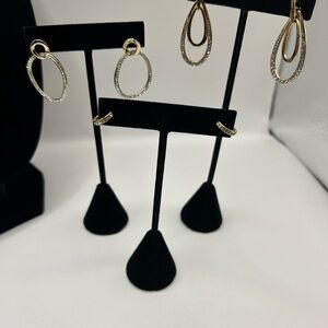 Gold Tone Rhinestone Sparkly Earrings 3 Pairs